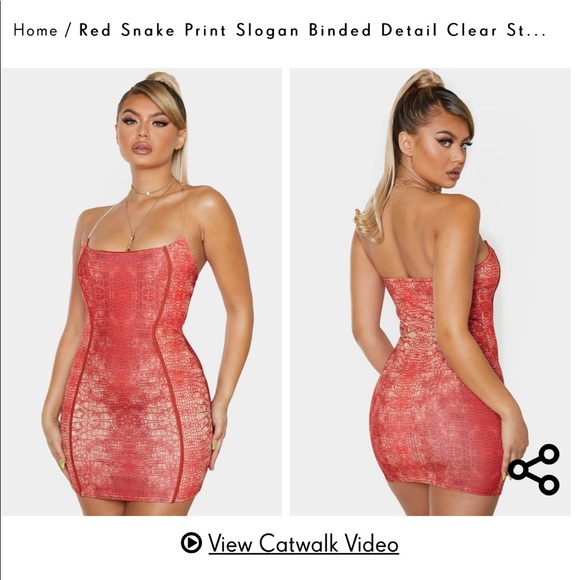 PrettyLittleThing | Dresses | Red Snake Print Strap Bodycon Dress | Poshmark